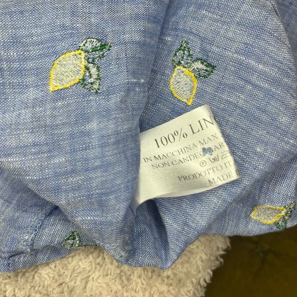 Idillio Positano Men's Button Down‎ 100% Linen Lemon Embroidered Size Medium LUX - Picture 7 of 7